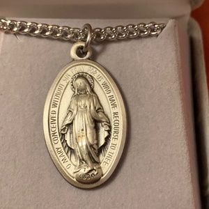 Miraculous Medal Virgin Mary Necklace Large